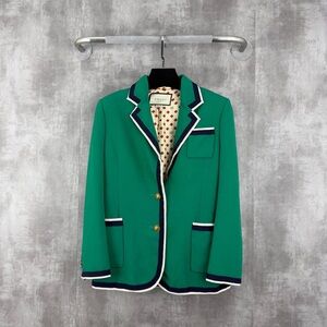🚩steal authentic Gucci Green Blazer with Navy and Gold Accents